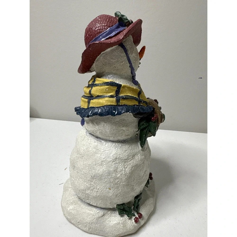 Snowman Figurine Girl Holding Basket Winter Holiday‎ Christmas Decor